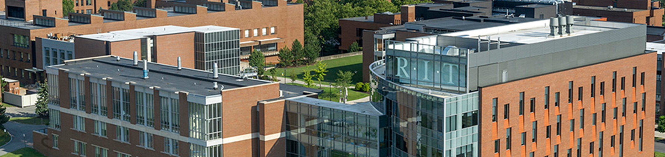 aerial shot of RIT's campus looking at the sustainability building.